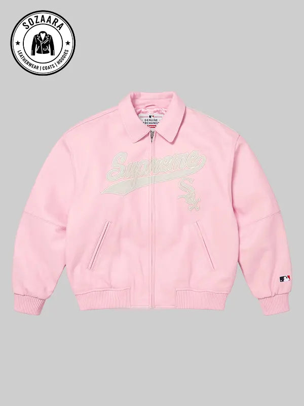 Supreme x Chicago White Sox Leather Varsity Jacket Pink