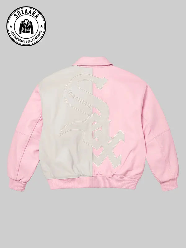 Supreme x Chicago White Sox Pink Leather Varsity Bomber Jacket