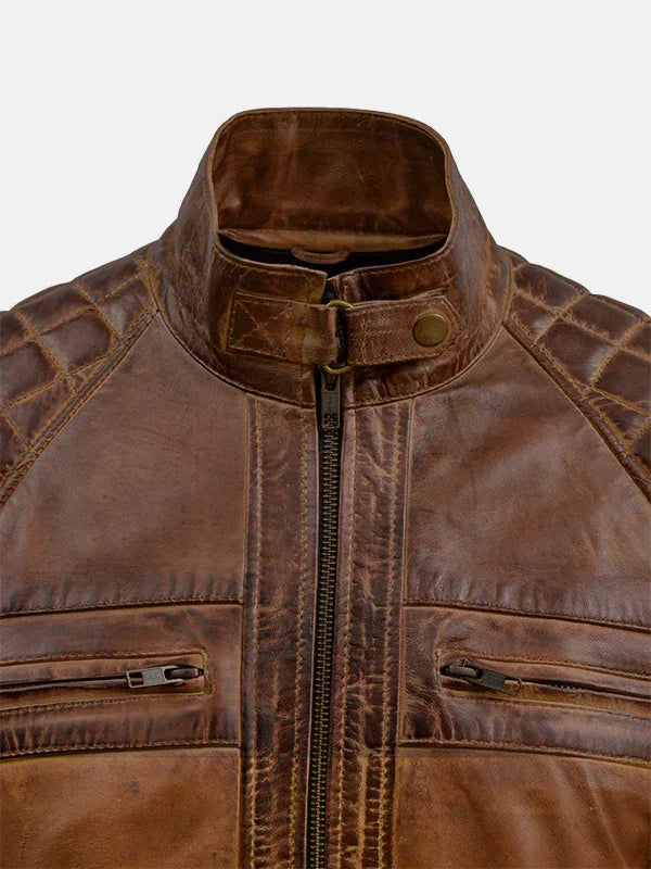 Tan Waxed Leather Jacket Men's