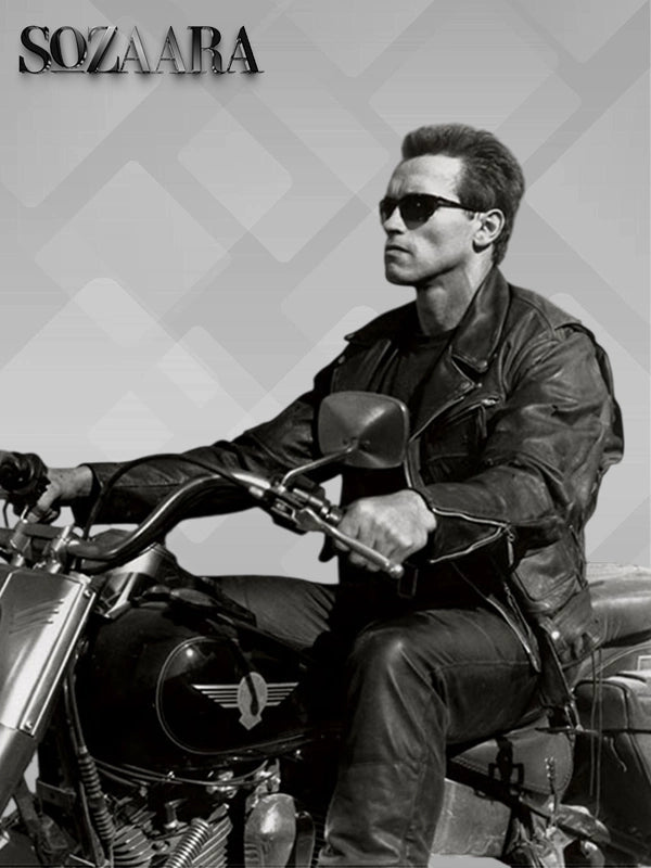 The Terminator Black Leather Biker Jacket