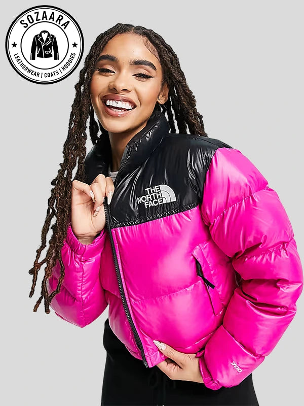 The North Face Pink Cropped Puffer Jacket Women's