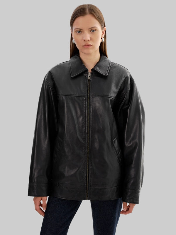 Theia Lamarque Leather Bomber Jacket Black