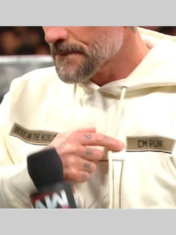 Unisex White Fleece Graphic CM Punk Hoodie Pullover