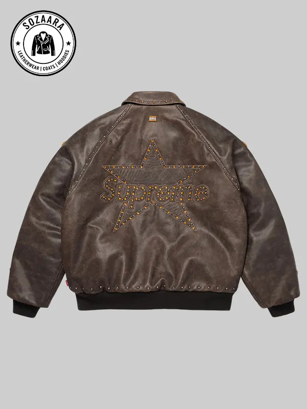 Vanson Leathers x Simon BB Supreme Studded Leather Jacket Brown