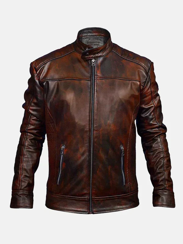 Vintage Brown Leather Waxed Jacket 