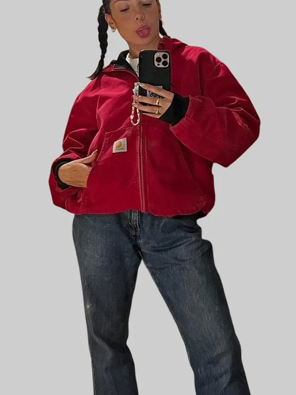 Vintage Carhartt Red Hooded Bomber Jacket Women's