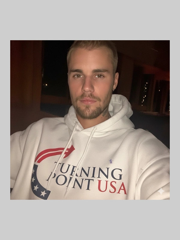 White Turning Point USA TPU Hoodie Justin Bieber