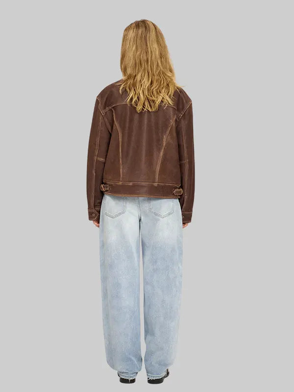 Women's Aged Heavy Wash Mutimer Brown Leather Jacket