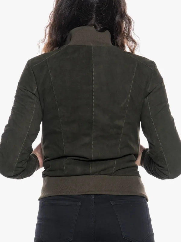 Women’s Bomber Suede Jacket In leather
