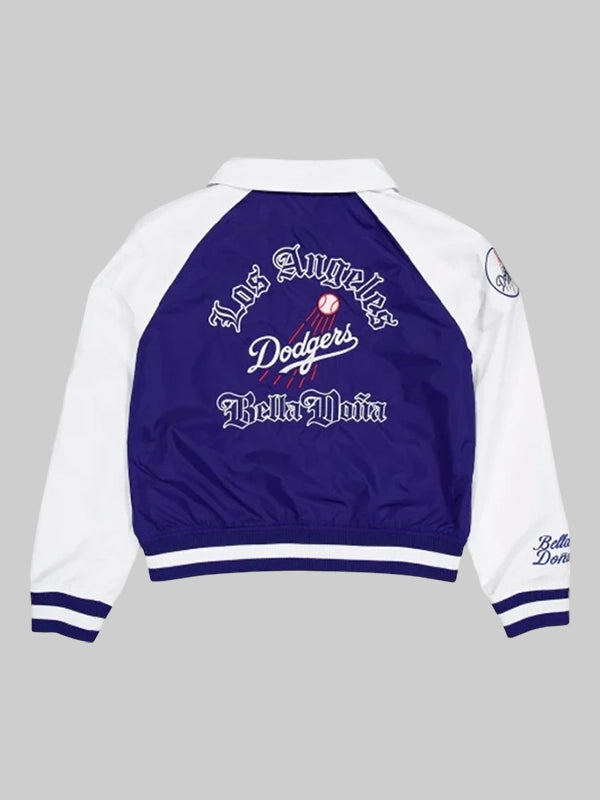 Womens Bella Dona x Los Angeles Dodgers Raglan Satin Blue Jacket.