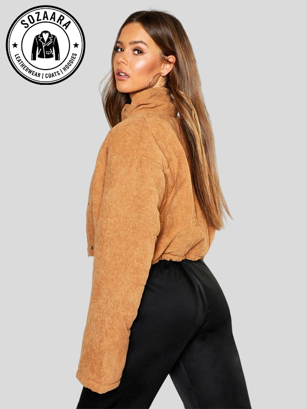 Womens Brown Corduroy Puffer Jacket