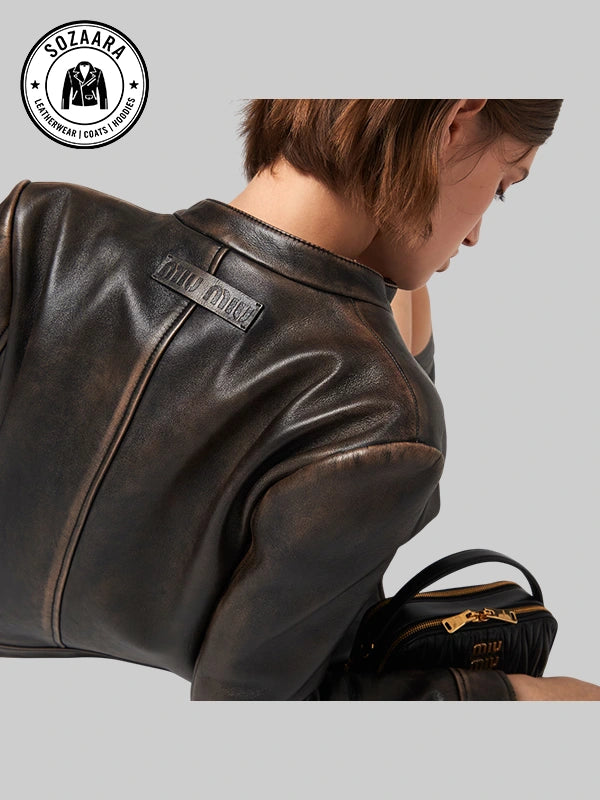 Womens Brown Miu Miu Leather Jacket