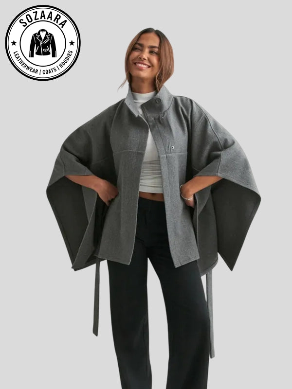 Womens Nelly Fancy Poncho Jacket Grey