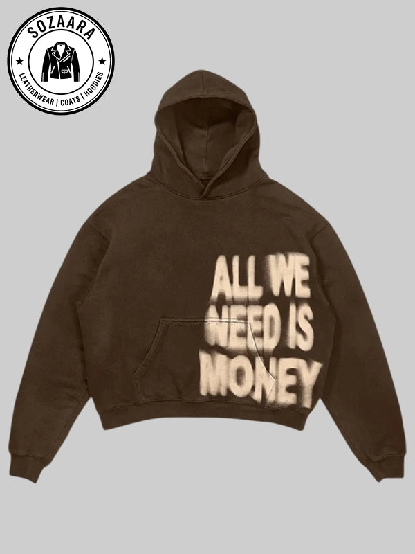 Y2K All We Need Is Money Hoodie Brown