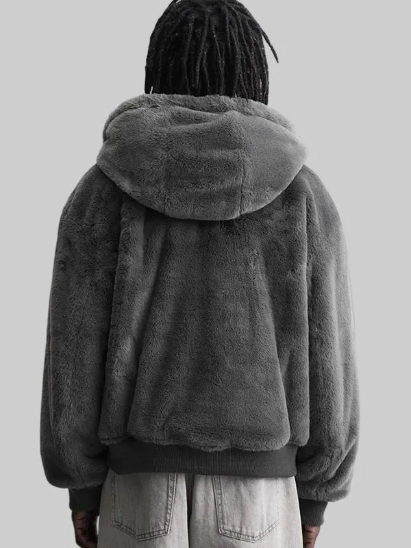 Zara Faux Fur Reversible Jacket In Grey
