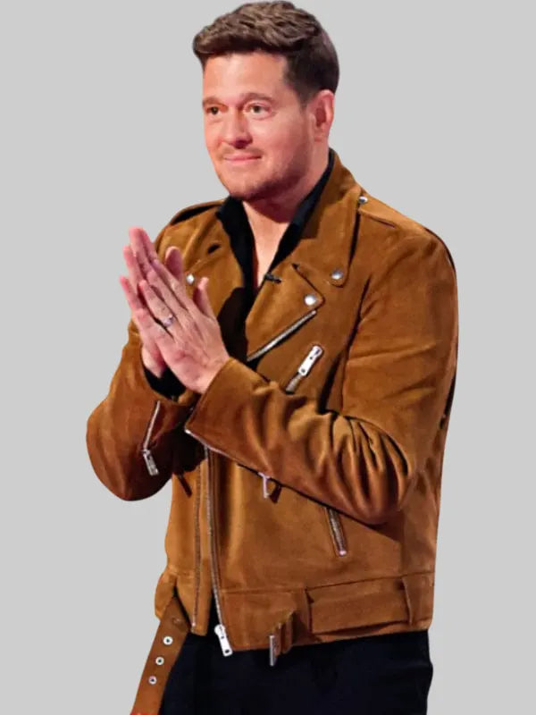 The Voice S28 Michael Buble Brown Leather Jacket