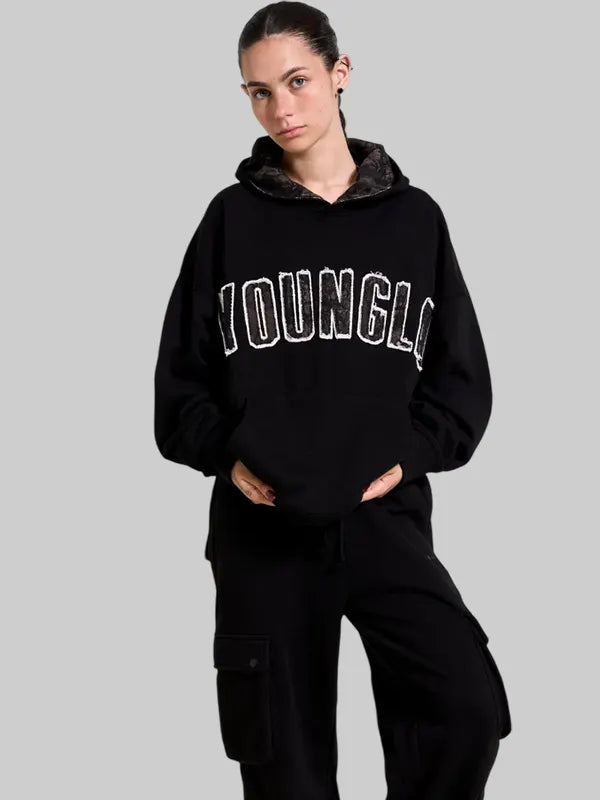 youngla tree camo hoodie In Black
